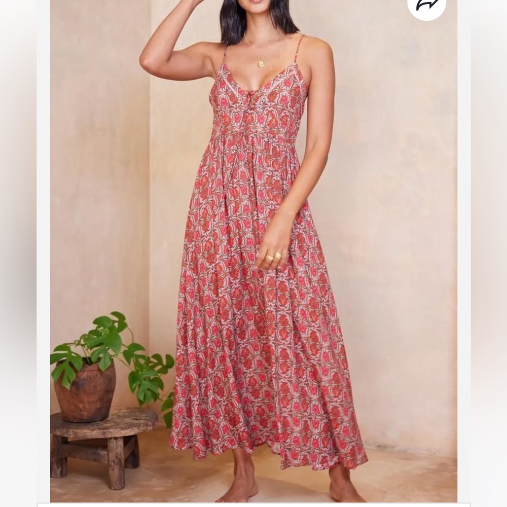 Tigerlily Eliza Teja Maxi Dress - Beige Ornate